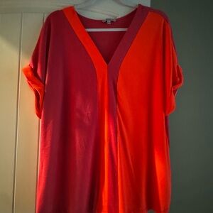 White Birch Pink and Orange Short Sleeve Boxy Blouse
